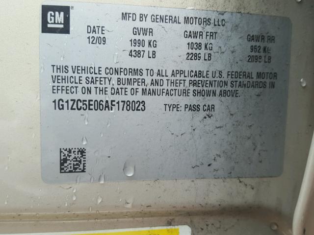 1G1ZC5E06AF178023 - 2010 CHEVROLET MALIBU 1LT 金色 照片 10