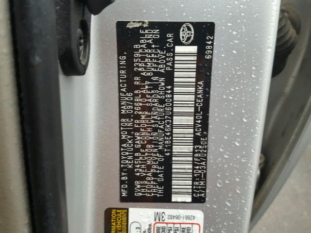 4T1BE46K37U600844 - 2007 TOYOTA CAMRY NEW SILVER photo 10