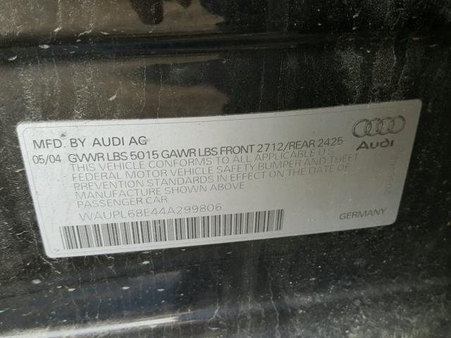 WAUPL68E44A299806 - 2004 AUDI S4 BLACK photo 10