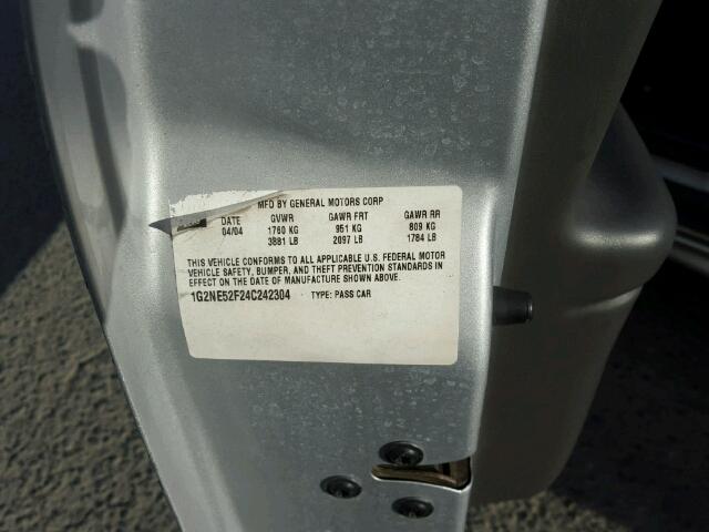 1G2NE52F24C242304 - 2004 PONTIAC GRAND AM S 银色 照片 10