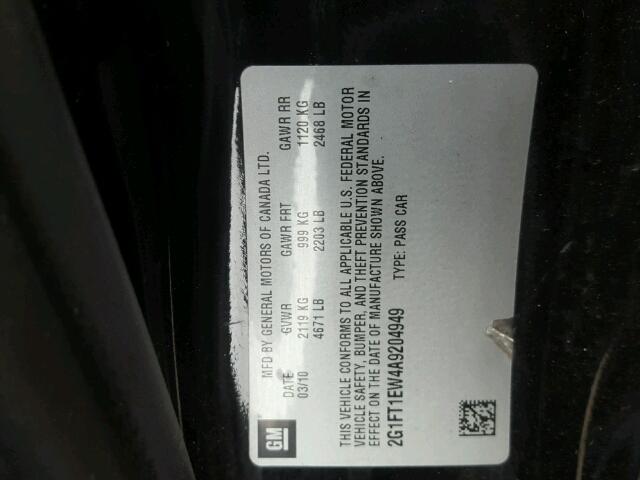 2G1FT1EW4A9204949 - 2010 CHEVROLET CAMARO SS Negro foto 10