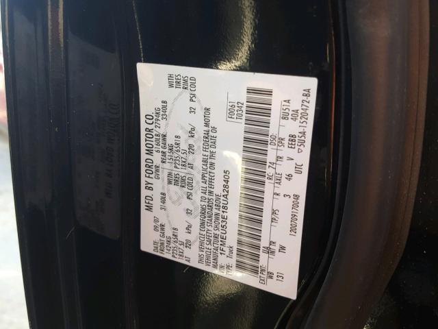 1FMEU53E18UA28405 - 2008 FORD EXPLORER S BLACK photo 10