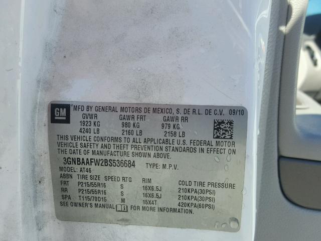 3GNBAAFW2BS536684 - 2011 CHEVROLET HHR LS WHITE photo 10