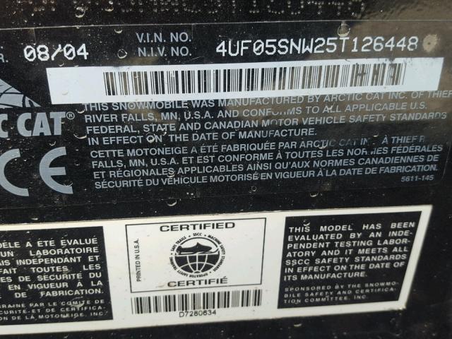 4UF05SNW25T126448 - 2005 ARCT T660 BLACK photo 10