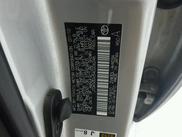 JTDKN3DU5A0206246 - 2010 TOYOTA PRIUS SILVER photo 10