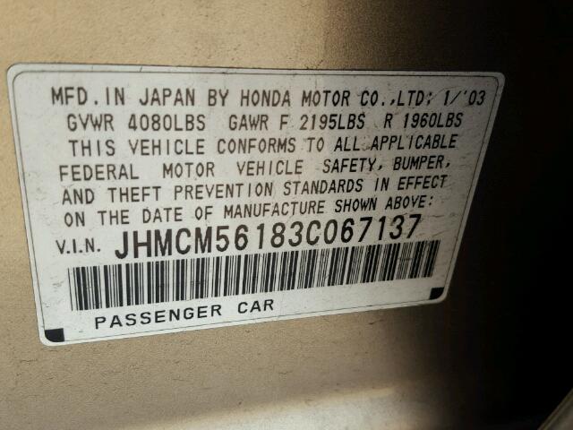 JHMCM56183C067137 - 2003 HONDA ACCORD GOLD photo 10