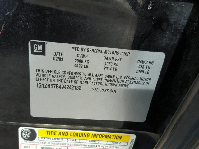 1G1ZH57B494242132 - 2009 CHEVROLET MALIBU 1LT BLACK photo 10