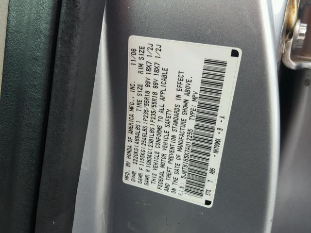 5J8TB185X7A012255 - 2007 ACURA RDX TECHNO SILVER photo 10