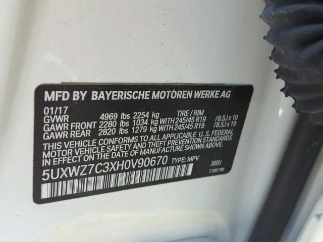 5UXWZ7C3XH0V90670 - 2017 BMW X3 SDRIVE2 WHITE photo 10