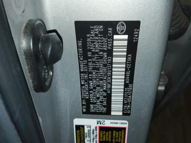 4T1BF3EK1BU137183 - 2011 TOYOTA CAMRY BASE SILVER photo 10