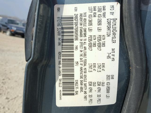 2A8GF68476R605096 - 2006 CHRYSLER PACIFICA T TURQUOISE photo 10