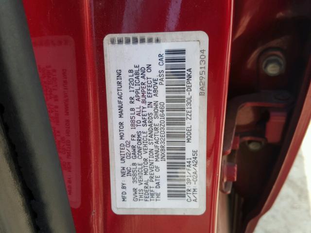 1NXBR32E03Z016460 - 2003 TOYOTA COROLLA CE RED photo 10