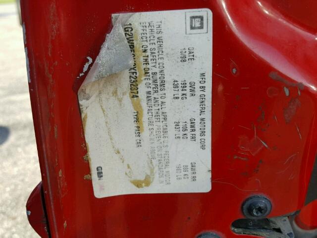 1G2WP52K8XF232374 - 1999 PONTIAC GRAND PRIX RED photo 10