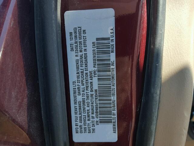 4S3BH6654Y7633496 - 2000 SUBARU LEGACY OUT MAROON photo 10