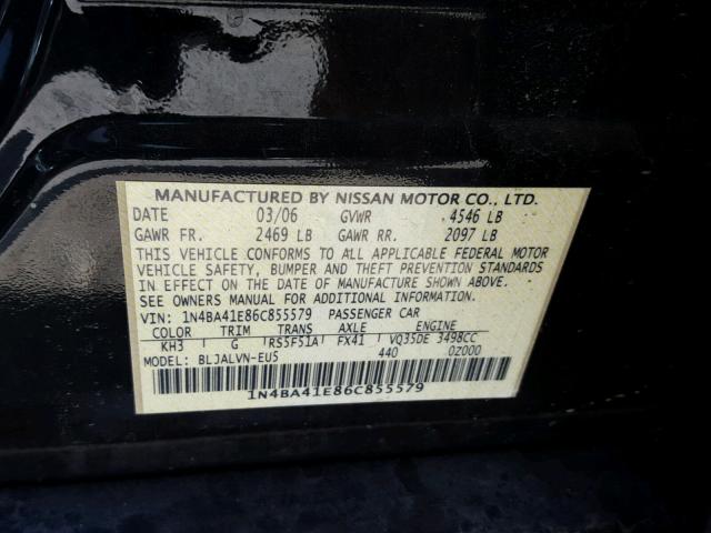 1N4BA41E86C855579 - 2006 NISSAN MAXIMA SE BLACK photo 10