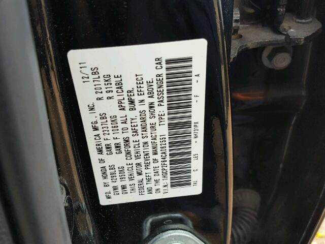 1HGCP2F64CA062551 - 2012 HONDA ACCORD SE BLACK photo 10