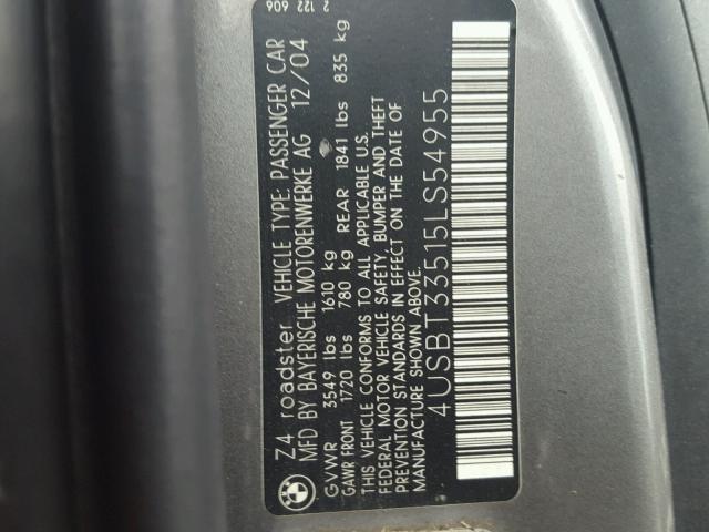 4USBT33515LS54955 - 2005 BMW Z4 2.5 GRAY photo 10