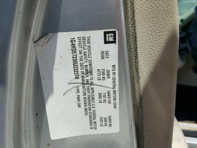 1G4HD57236U232374 - 2006 BUICK LUCERNE CX SILVER photo 10