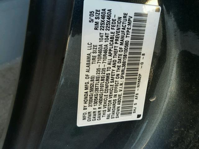 5FNRL38815B100580 - 2005 HONDA ODYSSEY TO GRAY photo 10