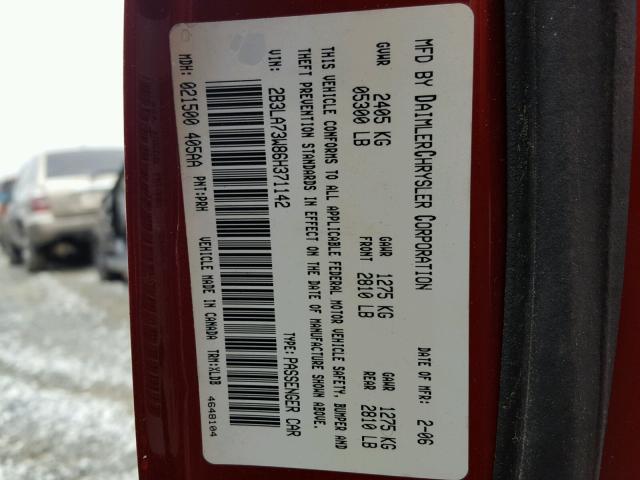 2B3LA73W86H371142 - 2006 DODGE CHARGER SR RED photo 10