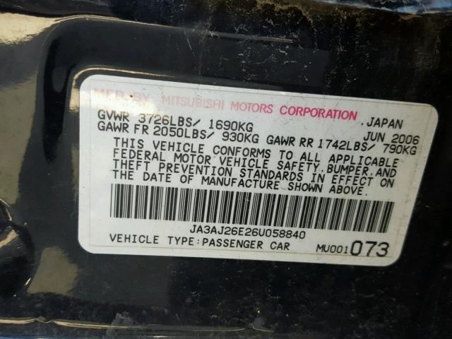 JA3AJ26E26U058840 - 2006 MITSUBISHI LANCER ES BLACK photo 10