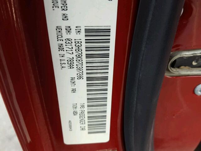 1B3HB78K87D307206 - 2007 DODGE CALIBER R/ RED photo 10