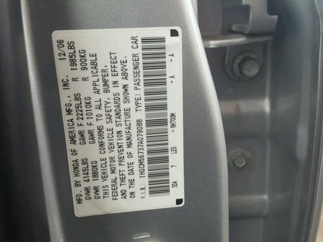 1HGCM56737A079088 - 2007 HONDA ACCORD EX GRAY photo 10