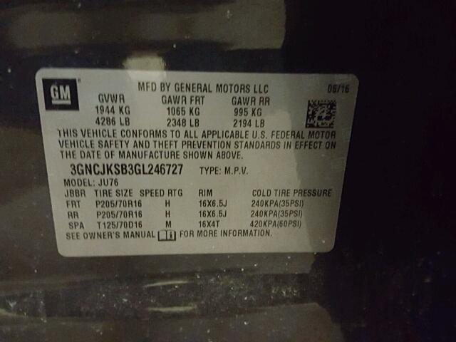 3GNCJKSB3GL246727 - 2016 CHEVROLET TRAX LS GRAY photo 10