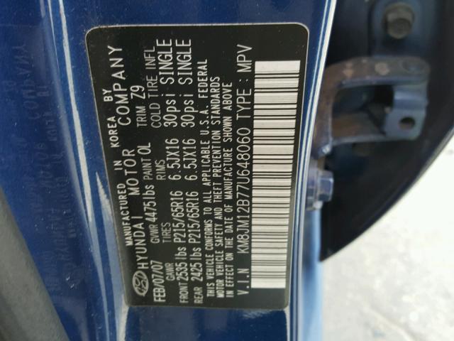 KM8JM12B77U648060 - 2007 HYUNDAI TUCSON GLS BLUE photo 10