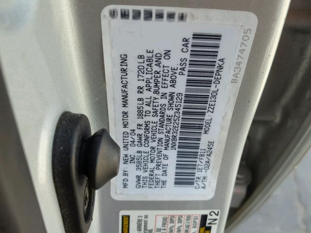 1NXBR32E25Z345129 - 2005 TOYOTA COROLLA CE SILVER photo 10