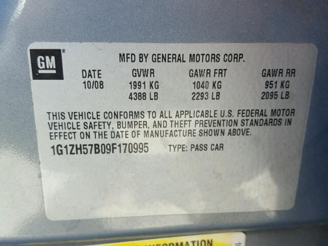 1G1ZH57B09F170995 - 2009 CHEVROLET MALIBU 1LT 青绿色 照片 10