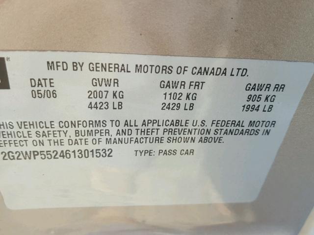 2G2WP552461301532 - 2006 PONTIAC GRAND PRIX Qəhvəyi foto 10