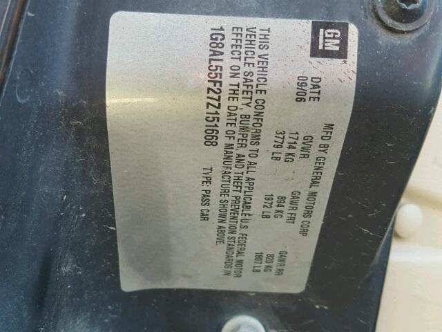 1G8AL55F27Z151668 - 2007 SATURN ION LEVEL BLACK photo 10