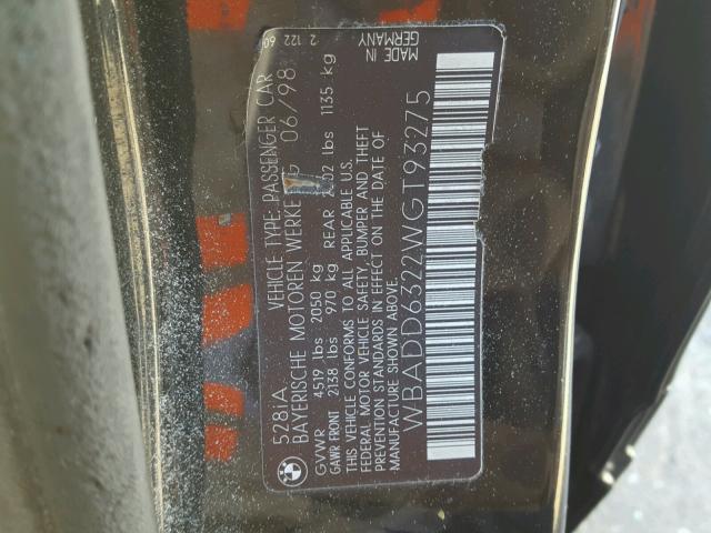 WBADD6322WGT93275 - 1998 BMW 528 I AUTO BLACK photo 10