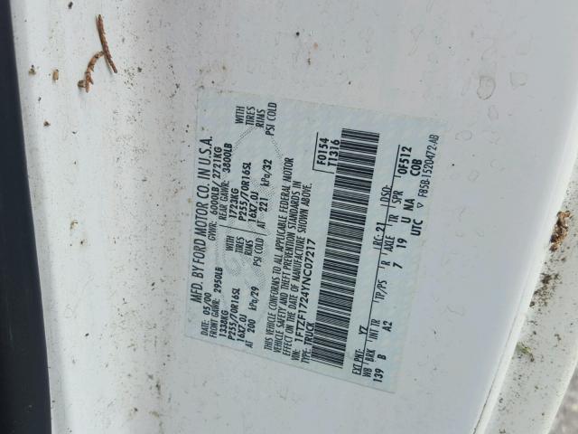 1FTZF1724YNC07217 - 2000 FORD F150 WHITE photo 10