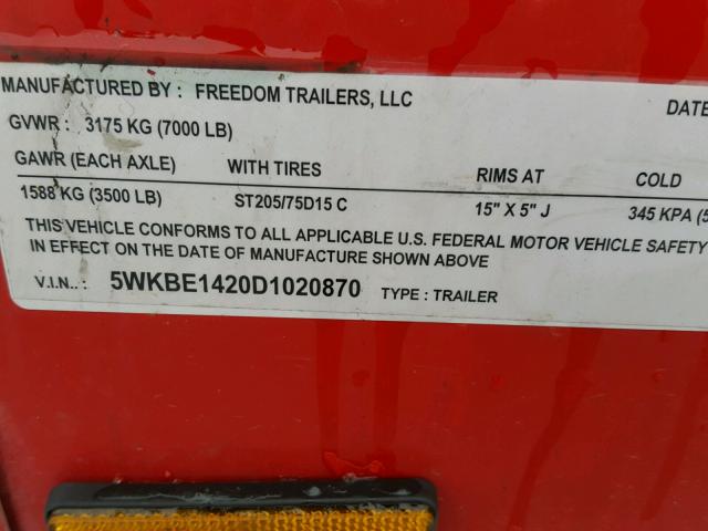 5WKBE1420D1020870 - 2013 FREE TRAILER RED photo 10