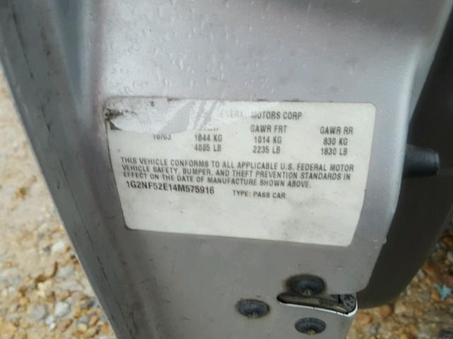 1G2NF52E14M575916 - 2004 PONTIAC GRAND AM S 银色 照片 10