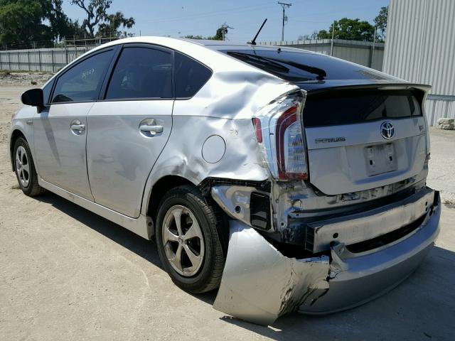 JTDKN3DU3D0344632 - 2013 TOYOTA PRIUS SILVER photo 3