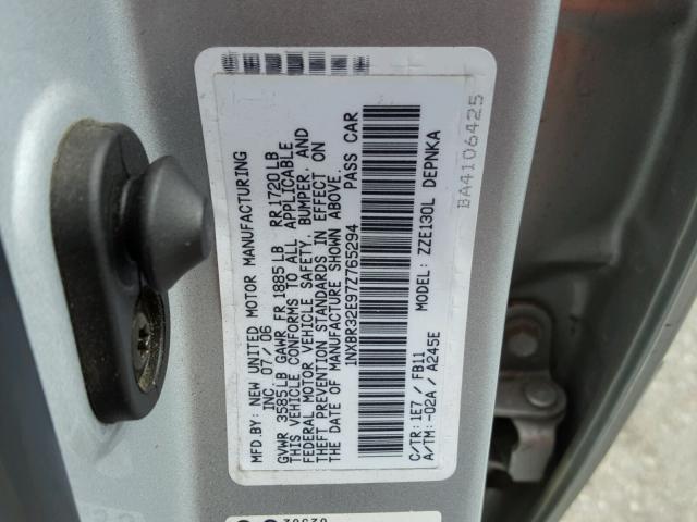 1NXBR32E97Z765294 - 2007 TOYOTA COROLLA CE SILVER photo 10