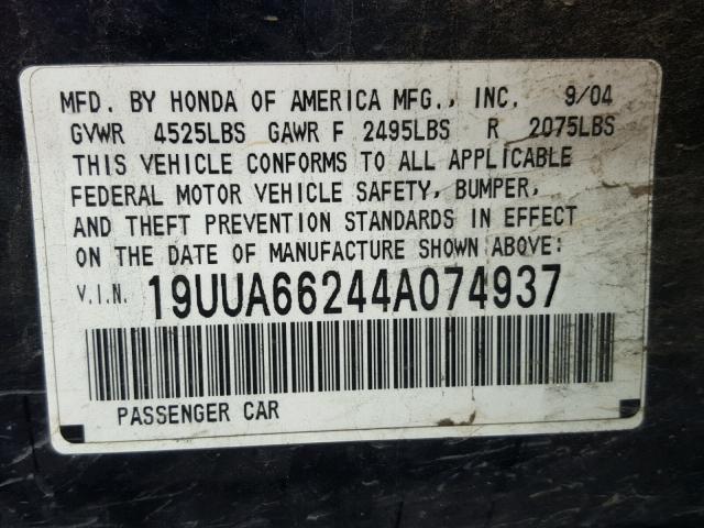 19UUA66244A074937 - 2004 ACURA TL BLUE photo 10