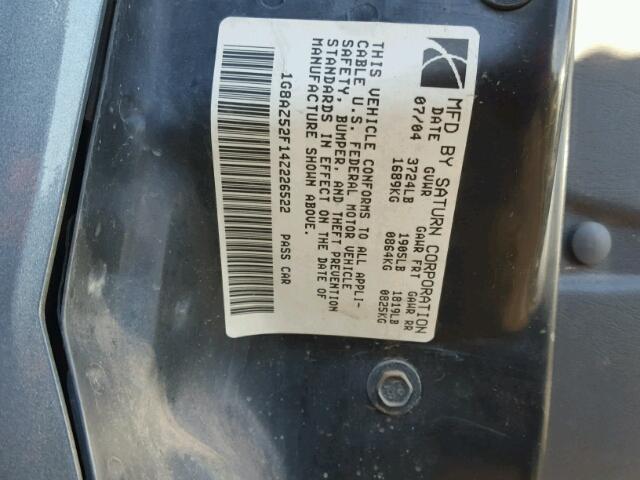 1G8AZ52F14Z226522 - 2004 SATURN ION LEVEL GRAY photo 10