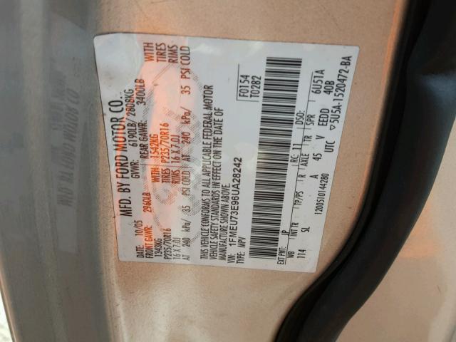 1FMEU73E96UA28242 - 2006 FORD EXPLORER X GRAY photo 10