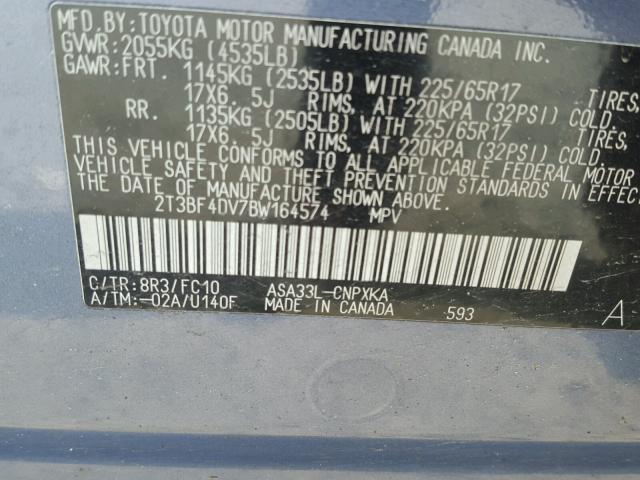 2T3BF4DV7BW164574 - 2011 TOYOTA RAV4 BLUE photo 10