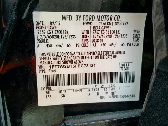 1FT7W2BT5FEC78131 - 2015 FORD F250 SUPER BLACK photo 10