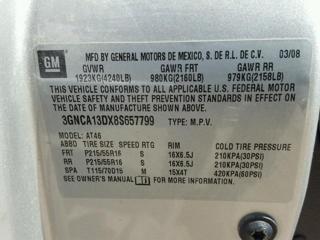 3GNCA13DX8S657799 - 2008 CHEVROLET HHR LS 银色 照片 10