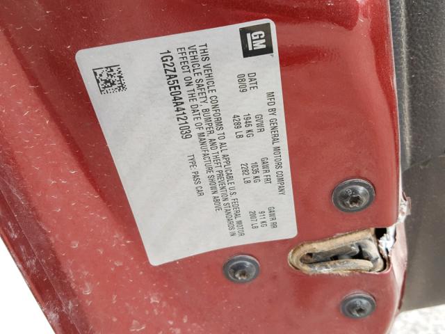 1G2ZA5E04A4121039 - 2010 PONTIAC G6 RED photo 10