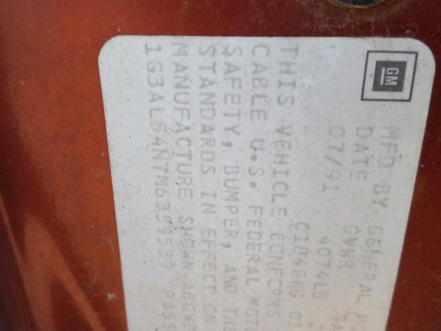 1G3AL54N7M6359539 - 1991 OLDSMOBILE CUTLASS CI 栗色 照片 10