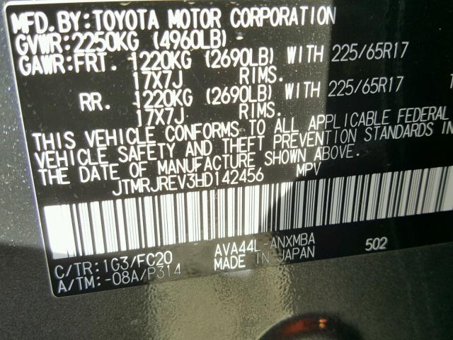 JTMRJREV3HD142456 - 2017 TOYOTA RAV4 HV LE GRAY photo 10