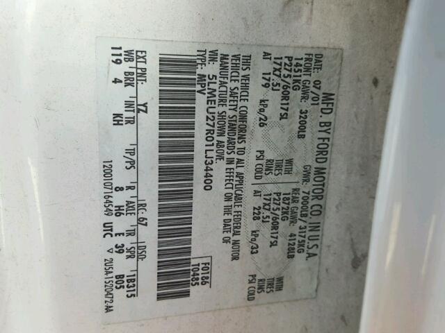 5LMEU27R01LJ34400 - 2001 LINCOLN NAVIGATOR თეთრი ფოტო 10