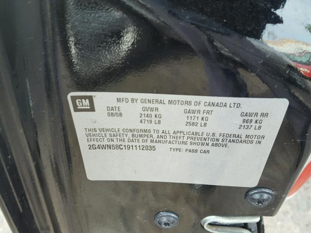 2G4WN58C191112035 - 2009 BUICK LACROSSE S BLACK photo 10